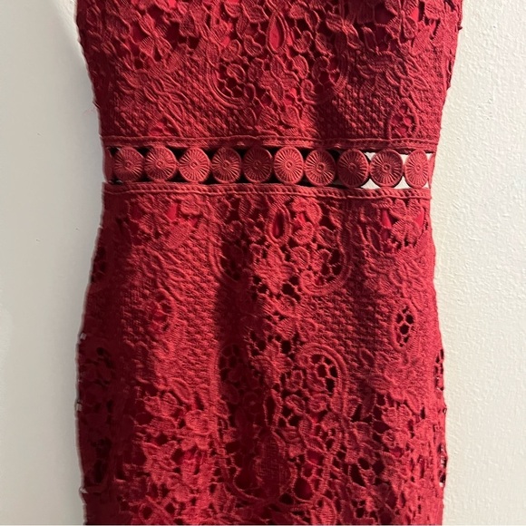 Twosisters the Label Sonia Estelle Burgundy Knit Lace Trumpet Hem Midi Dress - Picture 15 of 15